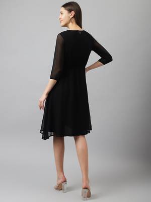 Keri perry women's black georgette solid fit & flared western dress 5