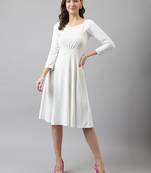 Keri perry women's white lycra solid fit & flared western dress