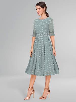 Keri perry women's sea green dobby georgette woven fit & flared western dress 3