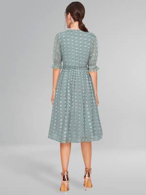 Keri perry women's sea green dobby georgette woven fit & flared western dress 4