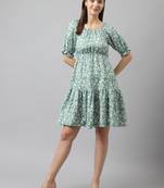 Keri perry women's sea green polyester floral tiered western dress