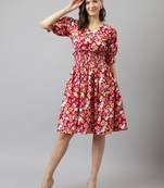 Keri perry women's red crepe floral fit & flared western dress