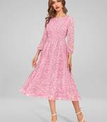 Keri perry women's pale pink georgette floral fit & flared western dress