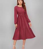 Keri perry women's maroon muslin polka dot fit & flared western dress
