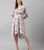 Keri perry women's white rayon floral high low western dress