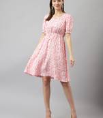 Keri perry women's pink rayon abstract fit & flared western dress