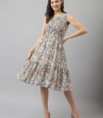 Keri perry women's off white georgette floral tiered western dress