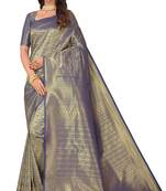 Leeza store women's blue cotton silk blend latest kanjivaram kanchipuram golden zari woven design banarasi saree