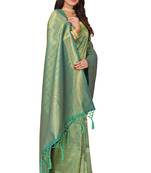 Leeza store women's green cotton silk blend latest kanjivaram kanchipuram golden zari woven design banarasi saree