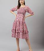 Keri perry women's pink georgette floral tiered western dress