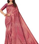 Leeza store women's purple cotton silk blend latest kanjivaram kanchipuram golden zari woven design banarasi saree