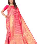Leeza store women's pink cotton silk blend latest kanjivaram kanchipuram golden zari woven design banarasi saree