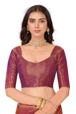 Leeza store women's purple cotton silk blend latest kanjivaram kanchipuram golden zari woven design banarasi saree 5