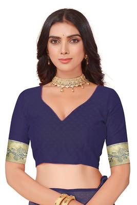 Leeza store women's blue cotton silk blend latest kanjivaram kanchipuram golden zari woven design banarasi saree 5