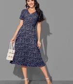 Keri perry women's navy blue lycra abstract fit & flared western dress