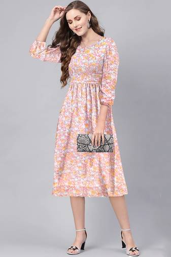 Keri perry women's multicolour georgette floral fit & flared western dress