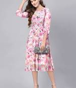 Keri perry women's pink georgette floral fit & flared western dress