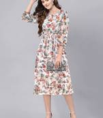 Keri perry women's white & rust georgette floral fit & flared western dress
