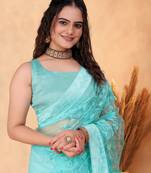 Vairagee Sky_Blue Soft Net Saree With Embroidery Work & Blouse Mono Banglory