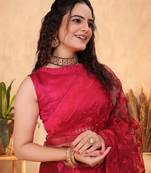 Vairagee Hot_Pink Soft Net Saree With Embroidery Work & Blouse Mono Banglory