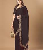 Vairagee Red Soft Georgette Saree With Embroidery &  Mono Banglory  +  Embroidery Work