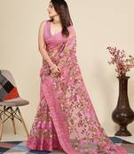 Vairagee Light_Onion_Pink Soft Net Saree With Flower Embroidery & Blouse Banglory