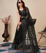 Vairagee Black Soft Net Saree With Embroidery Work & Blouse Mono Banglory