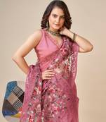 Vairagee Light_Onion_Pink Soft Net Saree With Embroidery Work & Blouse Mono Banglory