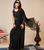 Vairagee Black Soft Georgette Saree With Sequence Embroidery & Blouse Mono Banglory Silk