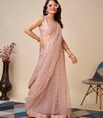 Vairagee Light_Onion_Pink Soft Net Saree With Checks Embroidery Work & Blouse Mono Banglory