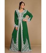Dark-Green color luxurious Full Sleeves Handmade Moroccan Kaftan With Sun-proof hijab.