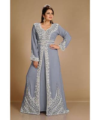 Grey Morrocan Georgette Islamic Kaftan 1
