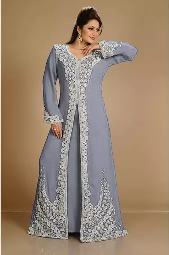 Grey Morrocan Georgette Islamic Kaftan