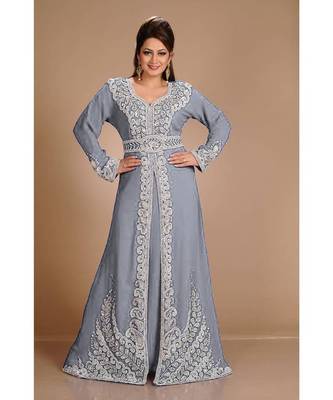Grey Morrocan Georgette Islamic Kaftan 3