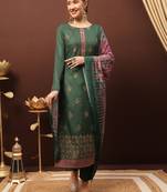 Green embroidered dola silk unstitched designer dress material