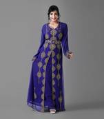 Royal -Blue color luxurious Full Sleeves Handmade Moroccan Kaftan With Sun-proof hijab.