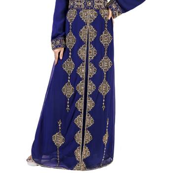 Royal -Blue color Full Sleeves Handmade Moroccan Kaftan With Sun-proof hijab 5