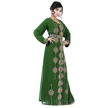 Dark-Green color Full Sleeves Handmade Moroccan Kaftan With Sun-proof hijab 2