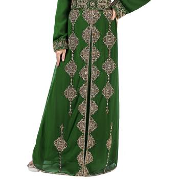Dark-Green color Full Sleeves Handmade Moroccan Kaftan With Sun-proof hijab 4