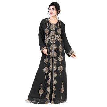 Black color full sleeves Handmade Moroccan Kaftan with Sun-proof hiijab 1