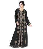 Black color luxurious full sleeves Handmade Moroccan Kaftan with Sun-proof hiijab.