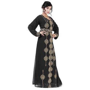 Black color full sleeves Handmade Moroccan Kaftan with Sun-proof hiijab 2
