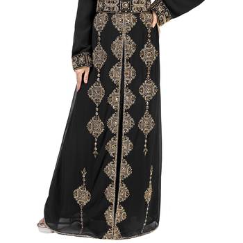 Black color full sleeves Handmade Moroccan Kaftan with Sun-proof hiijab 4