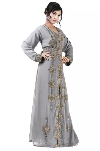 Grey Georgette Zari Work Kaftan