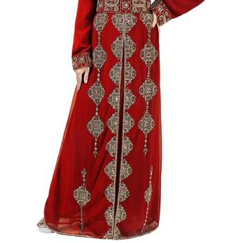 Maroon color full sleeves Handmade Moroccan Kaftan with Sun-proof hiijab 4