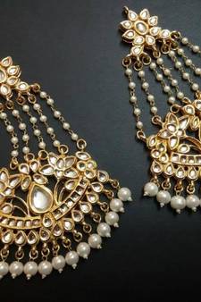white pearl earring kundan jhoomer pair