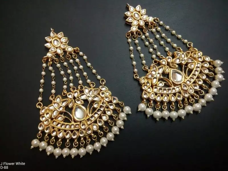white pearl earring kundan jhoomer pair