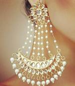 white pearl earring kundan nazaqat jhoomer pair