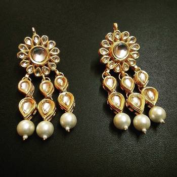 white pearl earring kundan tear drop pair 1