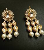 white pearl earring kundan tear drop pair